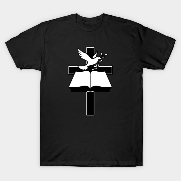 Christian Cross, Bible and Dove with Olive Branch T-Shirt by hobrath